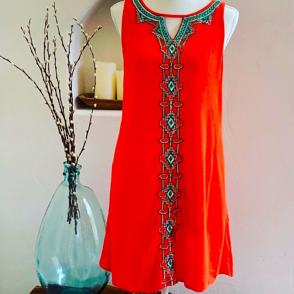 Spanish Dress in Coral, Turquoise & Gold